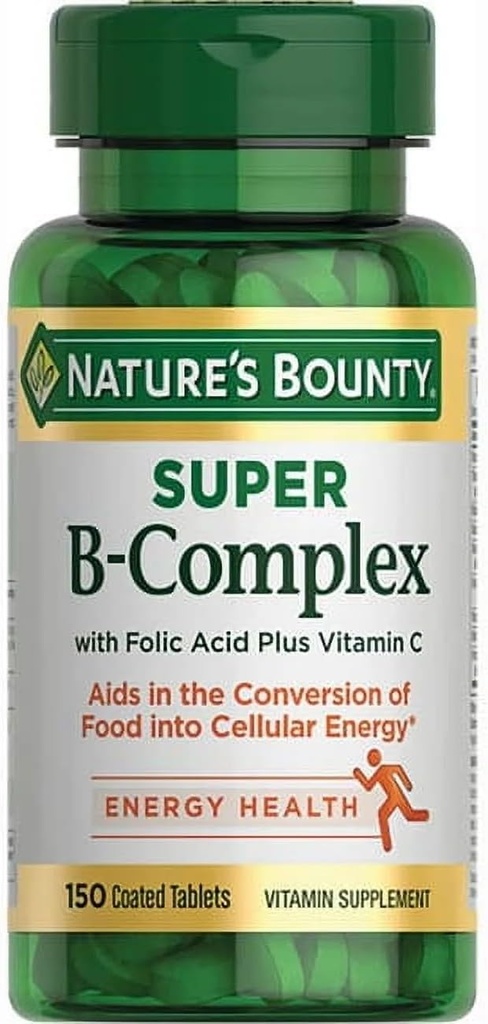 Bounty Super B-complex de la naturaleza con ácido fólico más vitamina C, 300 Tabletas (2 X 150 Contando botellas)