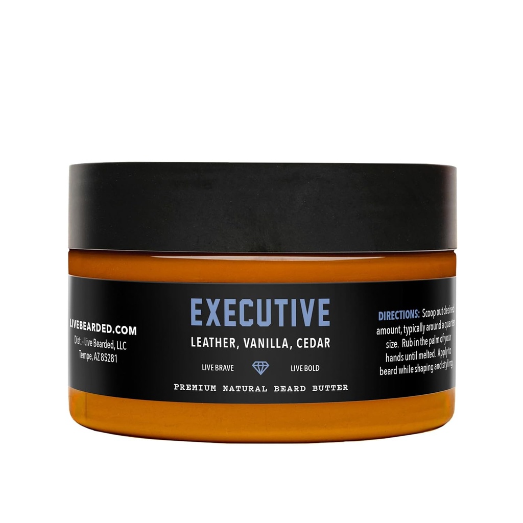 Oz de barba en vivo, 3 fl oz - Made in the USA - All-Natural Leave-in Conditioner and Softener with Shea ← Scent ejecutivo - Cedar, Vanilla
