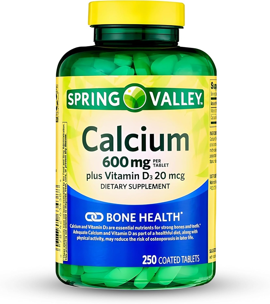 Suplemento de calcio de primavera-Valle-Calcio 600 mg con vitamina d3 para la salud de huesos más fuerte-250 tabletas