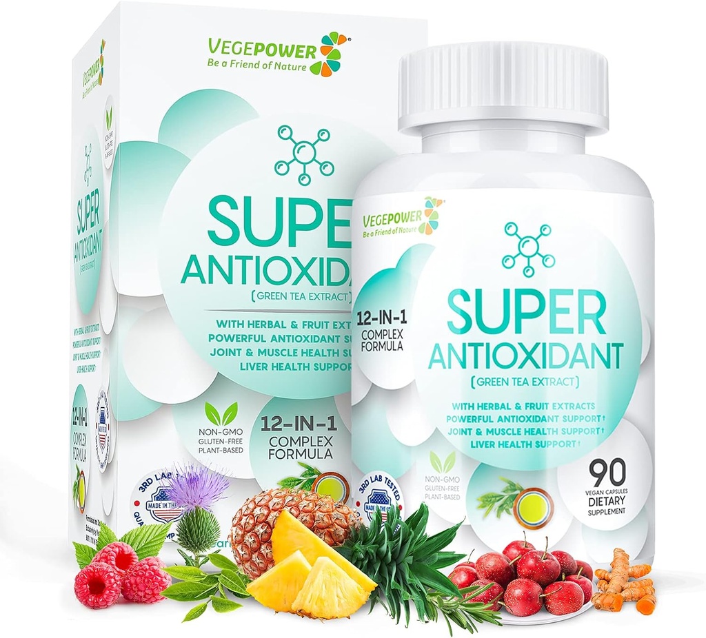 Extracto de té verde con pepita, cardo de leche - suplemento antioxidante &amp; inmunológico, potente extracto de hierbas - soporte de cuidado de la piel, sin gluten, no GMO - 90 cápsulas veganas
