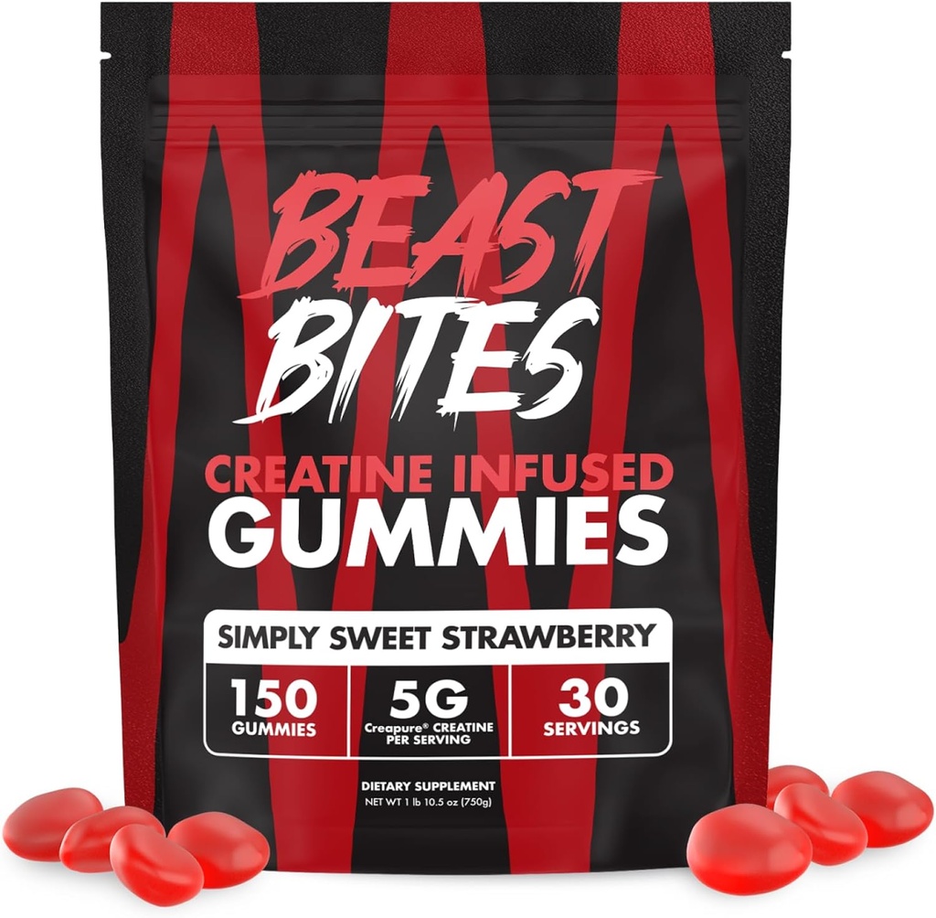 BEAST BITES - Critina Infused Gummies - 5g Crepure Creatine Monohydrate Por Serving - NSF Certified for Sport - 30 Servings