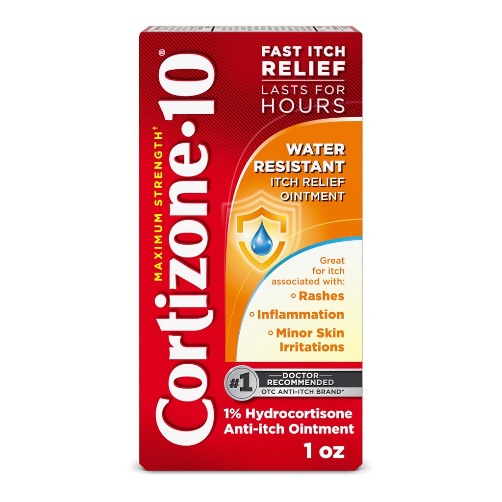Cortizone-10 Intensificación máxima del agua de fuerza Intensiva Intensificación de Itch, 1% Hidrocortisona, Acción rápida, Crema Anti-Itch para Bites de Bug, Rash, Eczema, Psoriasis, Poison Ivy, Oak, Sumac &amp; More, 1 oz