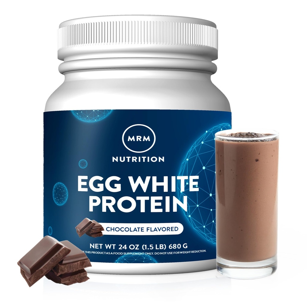 MRM Nutrición Egg White Protein ← Chocolate Flavored  23g Proteína libre de grasa Silencio con enzimas digestivas ← Valor biológico más alto Silencio Testado clínicamente  servir