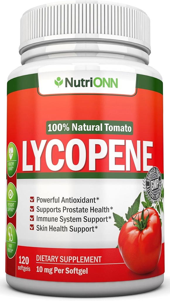 Lycopene - 10MG - 120 Softgels - 3 Month Supply - Premium Quality Antioxidant - 100% Natural Tomato - Great for Prostate Health, Immune System Support, Heart Health and Eyesight Support