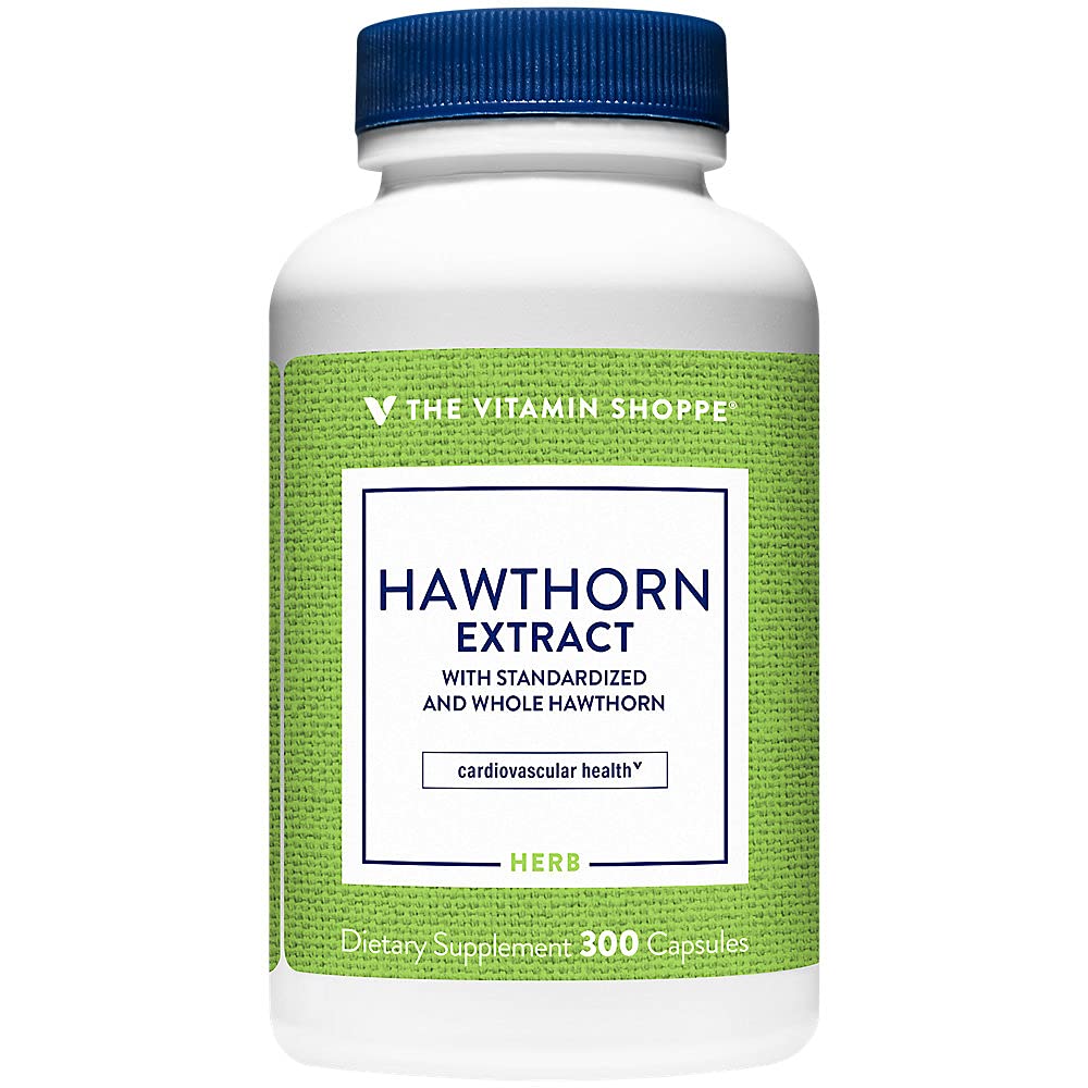 El extracto Hawthorn de Vitamin Shoppe, con Hawthorn estandarizado y completo, potente antioxidante que apoya la salud cardiovascular, apoya la salud celular (300 cápsulas)
