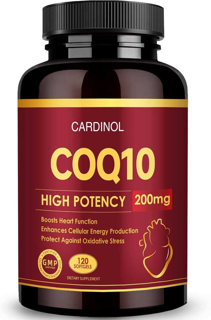 CoQ10 200mg Softgels con PQQ & Omega 3, máxima absorción Coenzima Q10, potente antioxidante para la salud del corazón y la energía, 120 Conde, 4 Month Supply, non-GMO