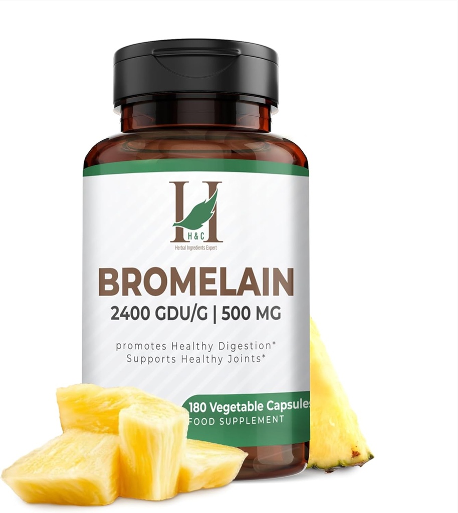 H pacienteC HERBAL INGREDIENTS EXPERT H C tromelain Veg. Cápsulas 500 mg (2400 GDU/g) - 180 Cápsulas del Extracto de la Piña