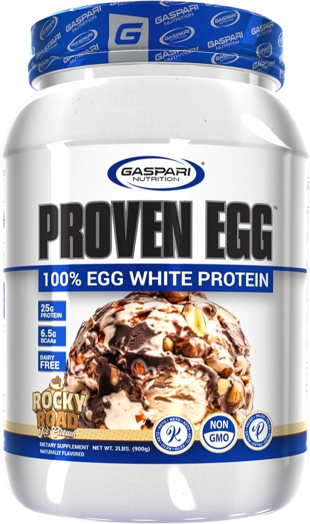 Gaspari Nutrition Proveed Egg, 100% Egg White Protein, 25g Protein, Keto Friendly, Dairy y Lactose Gratis, Soy Gratis (2 libras, Rocky Road)