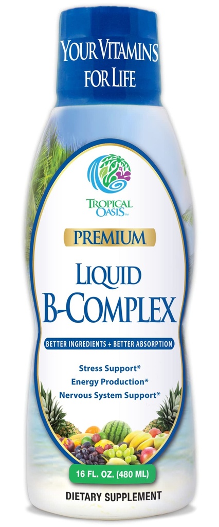 Premium Líquido B Complejo Vitamina- Absorbing rápido Líquido B-Complex Suplemento w / todos los 8 B-vitaminas, PLUS energizante mezcla herbal w / Ginseng, Ginkgo y Eleuthero Root - Vegan, NON-GMO - 16oz, 32 Serv