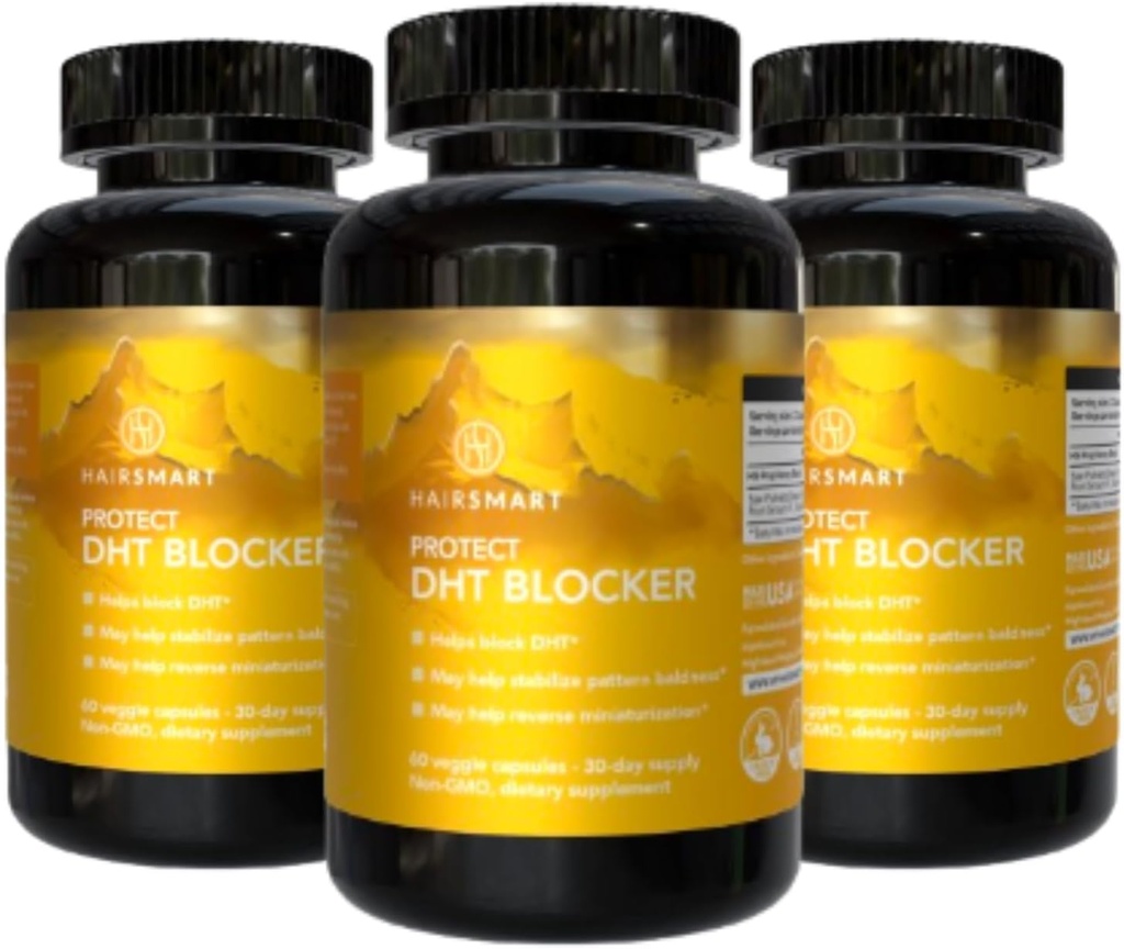 DHT Blocker for Hombres and Women, Gluten-Free Formula, Saw Palmetto, Stinging Nettle, Green Tea, Pygeum Bark &amp; Pumpkin Seed  durable Hair Supplements for Hair Growth, 60 Count, Pack of 3