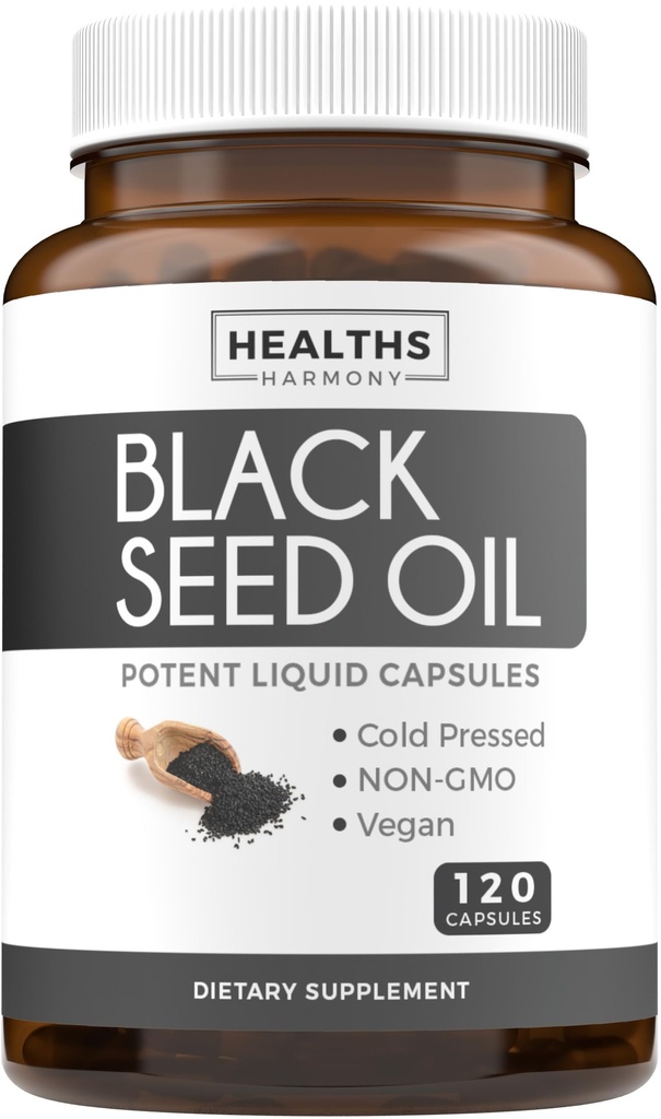 Black Seed Oil - 120 Softgel Capsules Skin Health (No-GMO & Vegan) Cold-Presed Nigella Sativa Producing Pure Black Cumin Seed Oil with Vitamin E - 500mg Cada, 1000mg Por 2 Capsule Serving