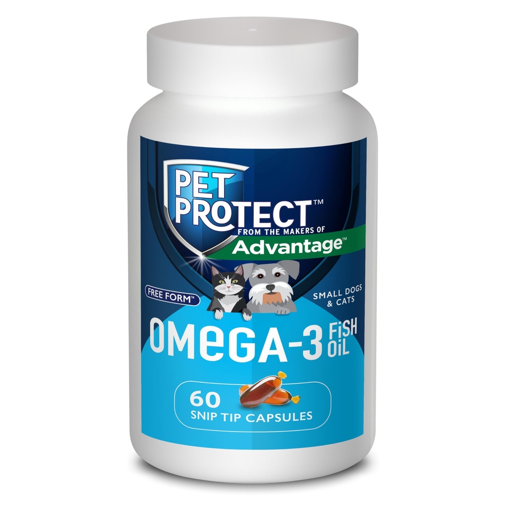 Pet Protect Cat & Small Dog Omega-3 Suplemento, Proprietary Free Form Blend, soporta una respuesta inflamatoria normal, Snip-Tip Capsules (60 Conde)