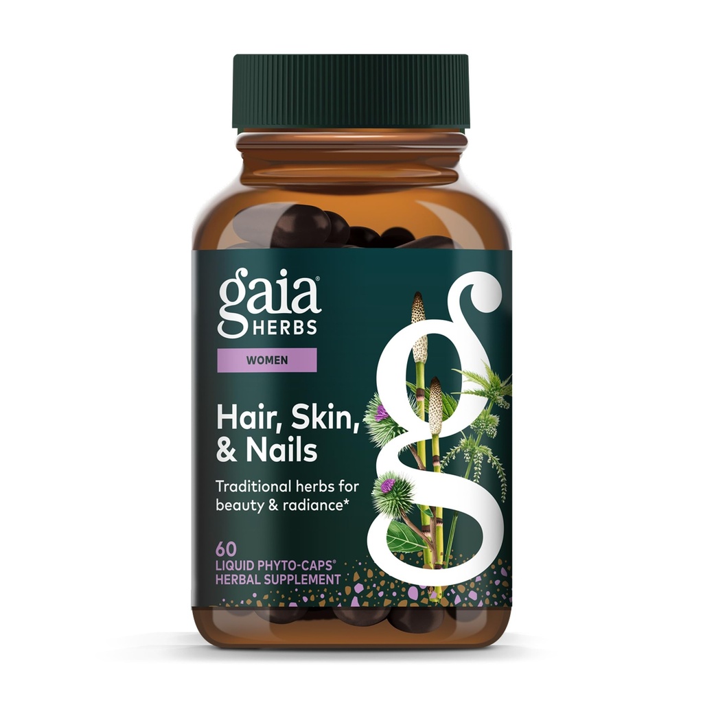 Gaia Herbs Hair, Skin & Nails - Suplemento para apoyar la piel sana, el pelo y la salud de uñas* - Astaxanthin, Horsetail, Gotu Kola & Burdock - 60 Vegan Liquid Phyto-Capsules (30 Servimientos)
