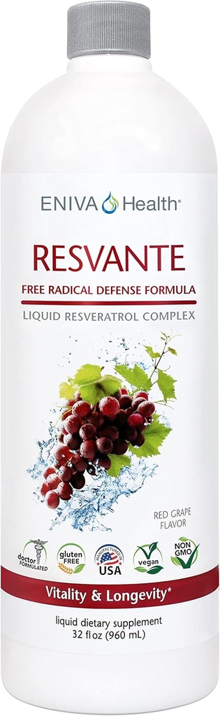 Eniva Resveratrol Suplemento Anti-Aging Highest Potency Disponible Pure Eniva ResVante Liquid - 32 Ounce