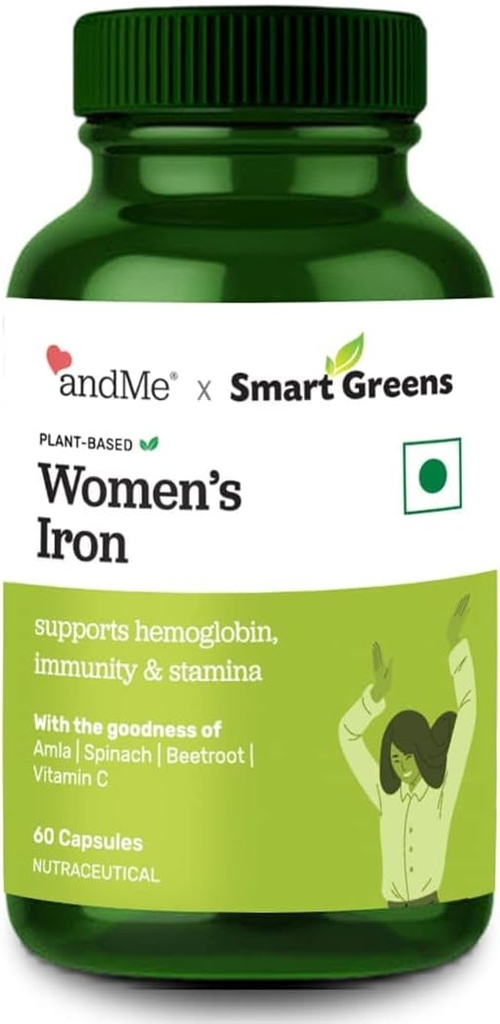 Women's Iron Supplement with 100% Iron,Vitamin C, Folic Acid & Vitamin B12 for Haemoglobin, Boost, Stamina & Energy, and Immunity - 60 Veg Tablets