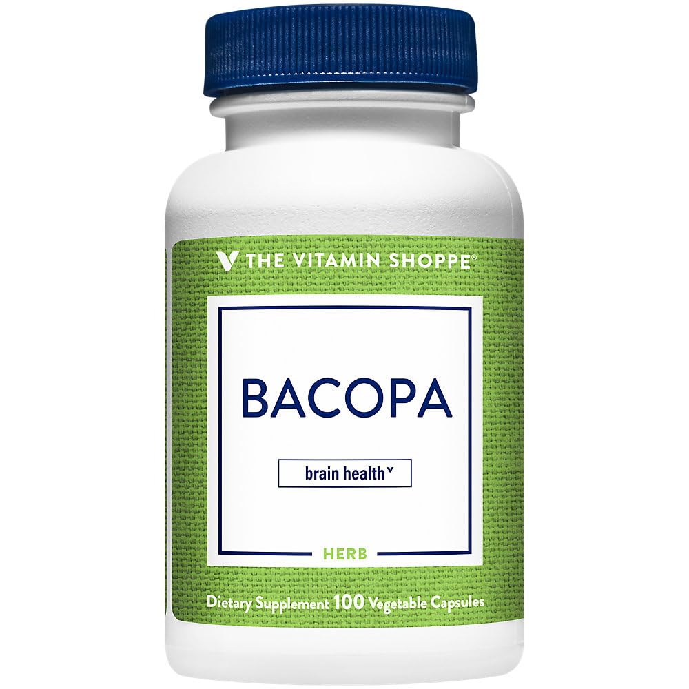 The Vitamin Shoppe Bacopa 500MG (Bacopa Monnieri), Clinically Studied Ingredient, Herbal Brain Support Supplement, Once Daily (100 Capsules)