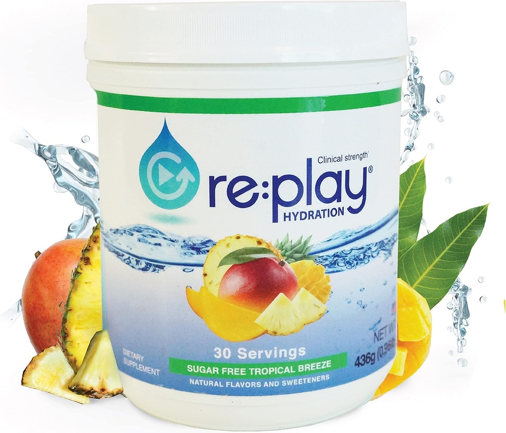 Re:Play Hydration Recovery Drink Powder, Sugar Free Tropical Breeze - 436g tub, 30 Servings