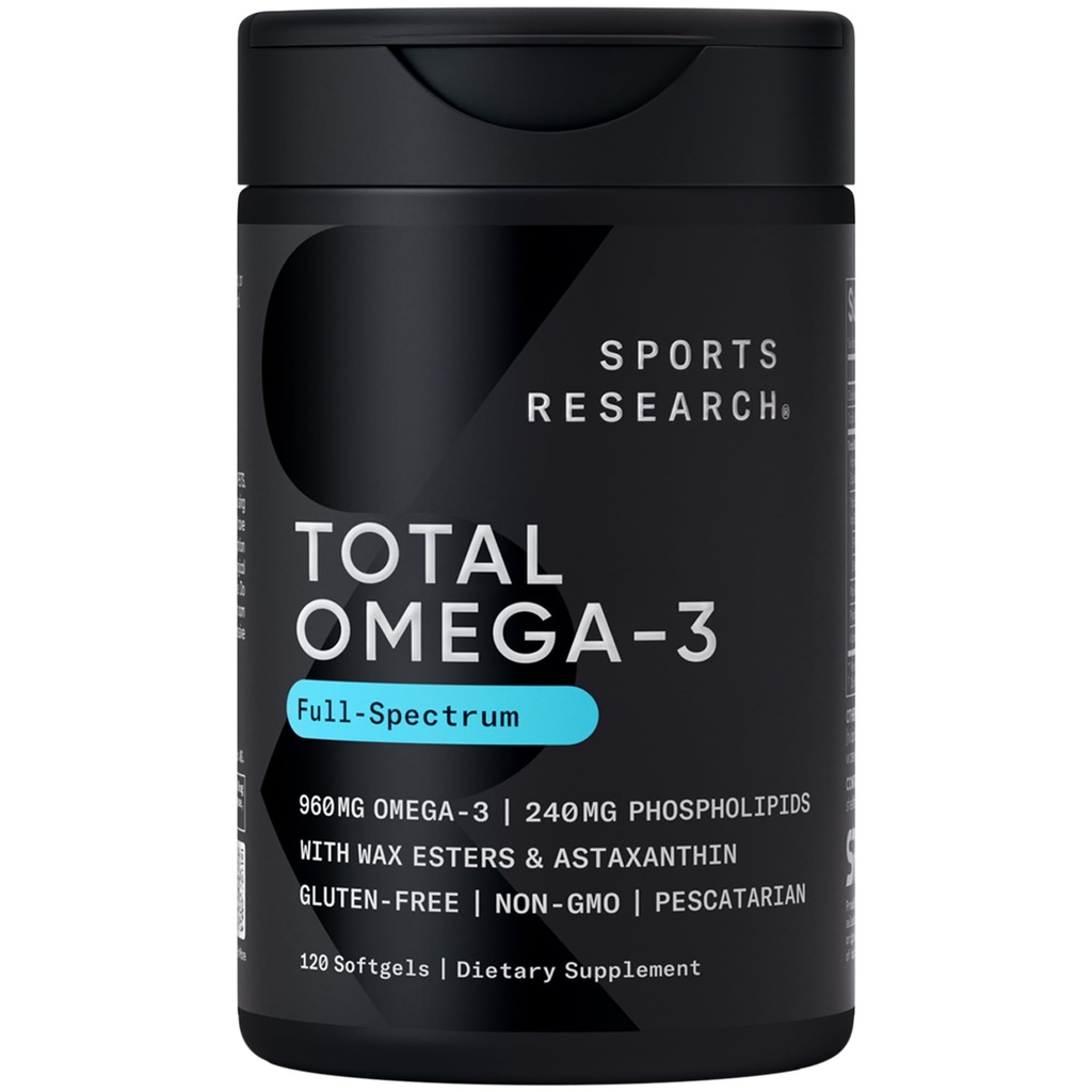 Sports Research® Total Omega-3 Fish Oil 2200mg - Made from Antarctic Krill w/Astaxanthin, Wild Sockeye Salmon & Alaska Pollock - 960mg de EPA &amp; DHA - 120 Softgels
