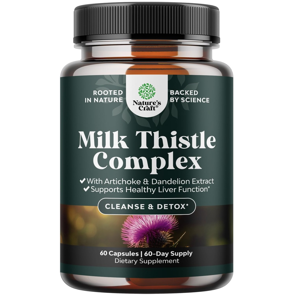 Liver Support Milk Thistle Supplement for Liver Cleanse Detox & Repair - Advanced Milk Thistle and Dandelion Root Supplement with Artichoke Extract - Dandelion Capsules for Detox - 60 Ct