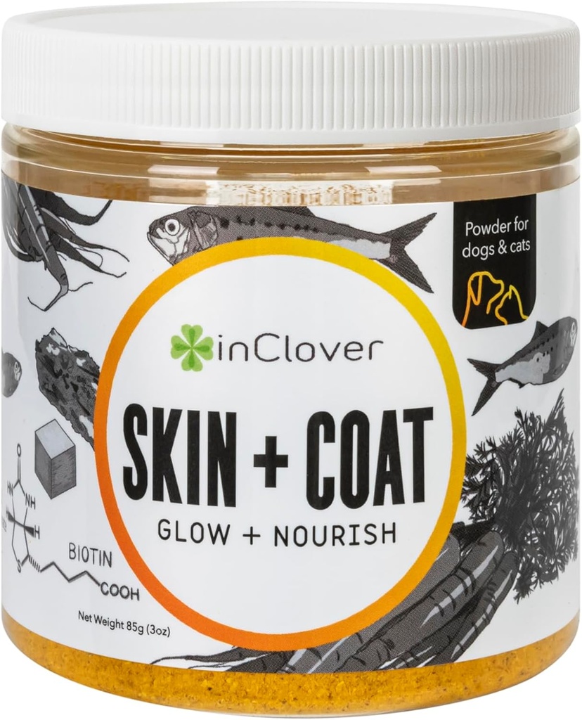 In Clover Dog Skin and Coat Supplement, BioRadiant Natural Supplement for Dogs, Healthy Skin and Coat, Fish Oil Alternative Uses Carrots, Coconut, Omega 3's, Biotin and Zinc Soothe Skin