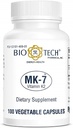 Bio-Tech Pharmacal MK-7 (Vitamin K2), 100 Vegetable Capsules – All-Natural Supplement – Supports Cardiovascular & Bone Health – No Dairy, Fish, Gluten, Peanut, Shellfish, GMOs, Kosher, Halal, & Soy –