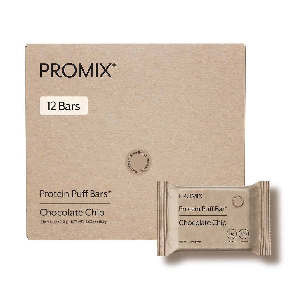 Promix Nutrition Vegan Protein Puff Bares ← High Protein, Baja Calorie Marshmallow Crispy Treat ← Kosher, Soy Free - Chocolate