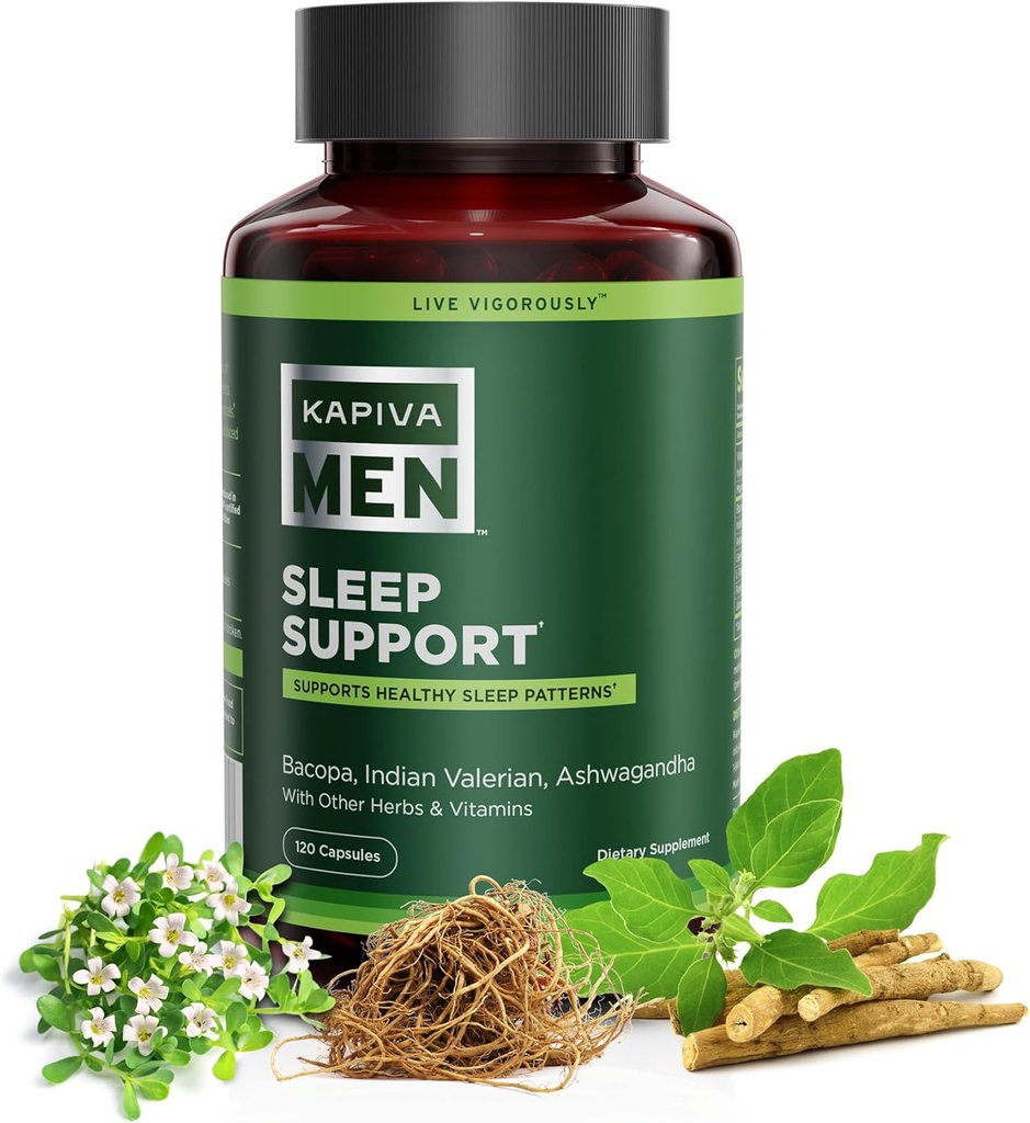 Suplemento de apoyo al sueño con Bacopa, Valerian, Ashwagandha y otras hierbas y vitaminas, apoya patrones de sueño saludables, 60 días de suministro, 120 cápsulas
