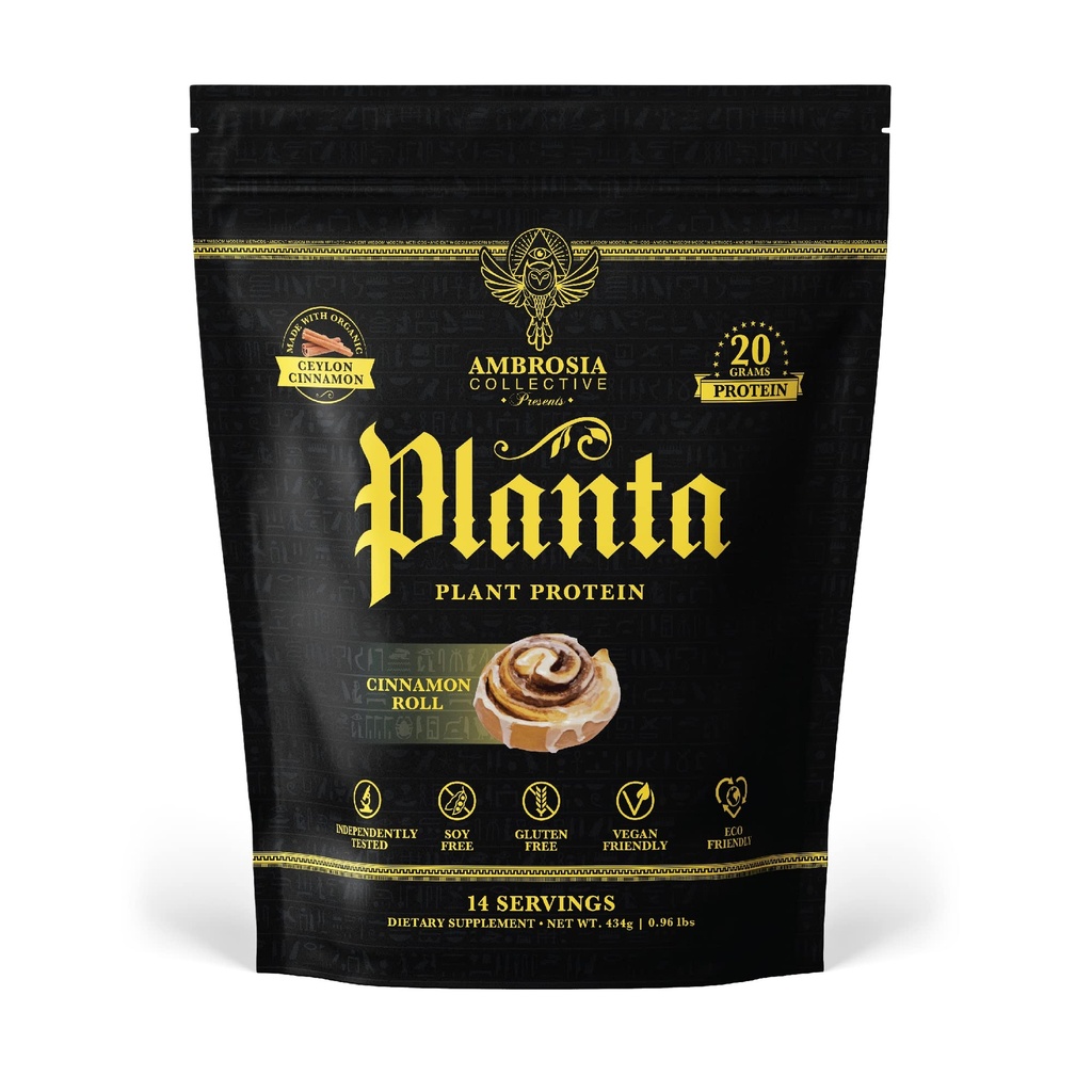 Ambrosia Planta - Premium Plant-Based Protein ¦ Vegan & Keto Friendly ¦ Gourmet Flavors with No Bloating or Stomach Upset TEN Gluten &amp; Soy Free TEN No Añadido Sugar TEN 14 Servings TEN (Cinnamon Roll)