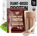 Organic Vegan Protein Powder Sample Pack - Plant-Based Protein, Gluten-Free, Non GMO, 20g Protein Por Serving, Great for Smoothies & Shakes (Chocolate, Pack of 16)