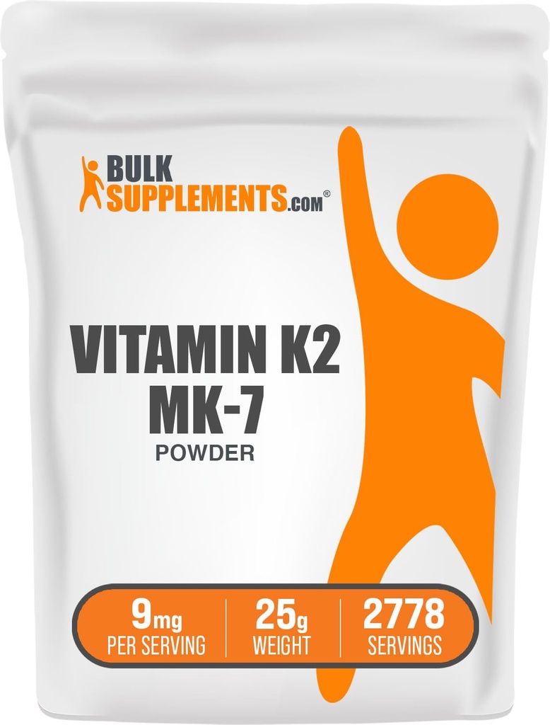 BulkSupplements.com Vitamin K2 Powder - Vitamin K2 MK-7, as Menaquinone Powder - K2 Vitamin Supplement for Wellness, Gluten Free, 9mg per Serving, 25g (0.88 oz) (Pack of 1)