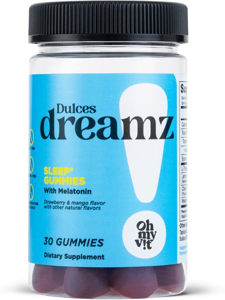 ¡Oh mi VIT! Dulces Dreamz 2 mg Melatonin Gummies para soportar el sueño normal con L-Theanine, y limón Balm, sabor a frutas para adultos, 30 condes