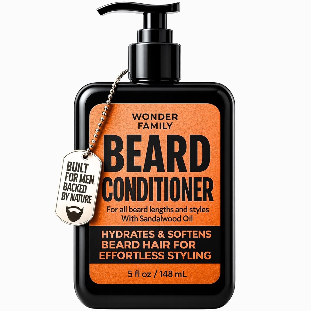Acondicionador de barba para hombres – dejar en acondicionador &amp; suavizador con biotina Aloe Vera & Collagen – Crema hidratante para el cabello seco grueso – Acondicionador de barba y piel – Sandalwood Scent Care para hombres negros