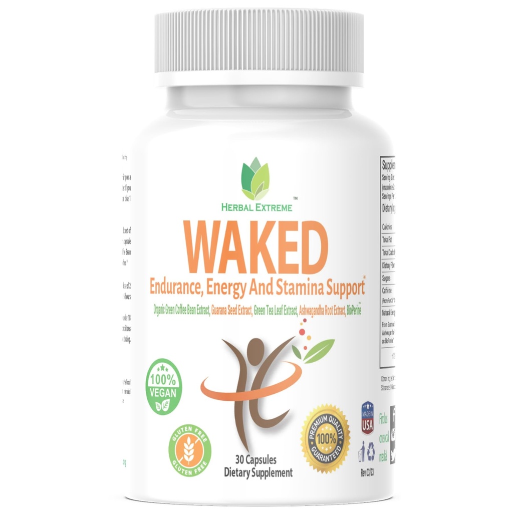 Resistencia despierta, energía y resistencia Soporte 30 cápsulas Ecológico verde del grano de café, guaraná extracto de semilla, verde hoja de té extracto, Ashwagandha extracto de raíz, y el extracto de la pimienta negra como BioPerine