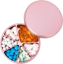 Pill Organizer 6 Compartments Pill Dispenser - Heavy Duty Metal Daily Pill Container, Daily Pill Box Pill Pill Holder, Waterproof Medication Case for Vitamin Supplement Medicine Fish Oils, 0.38lb, Pink