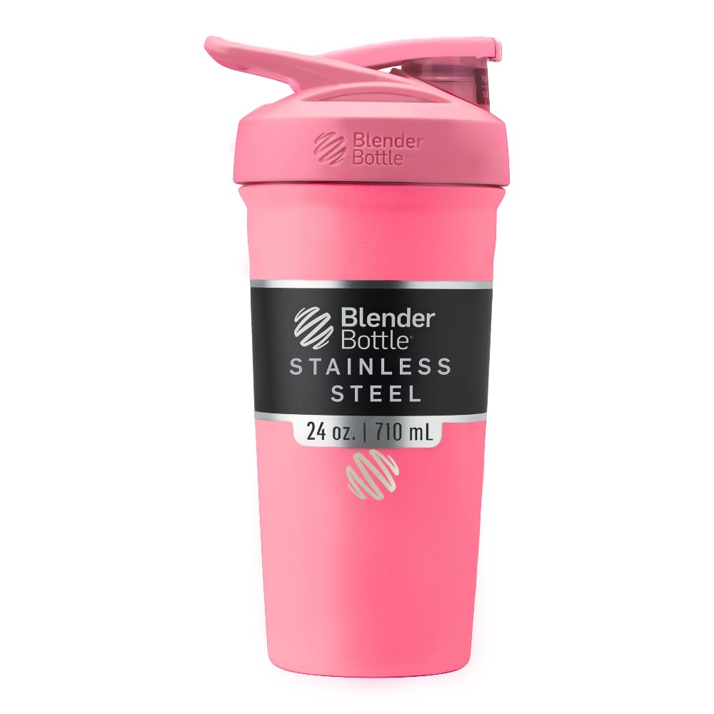 BlenderBottle Sport Aislado de acero inoxidable con Wire Whisk, 24-Once, Pink – Protein Shakes " Hydration for Athletes " Fitness Enthusiasts, Easy Mixing, Keeps Drinks Cold, Lockable Lid