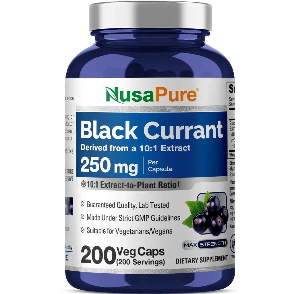 NusaPure Currant Negro 10:1 Extracto, 250 mg Equivalente a 2.500 mg, por Veg Caps 200 Vegan, No GMO