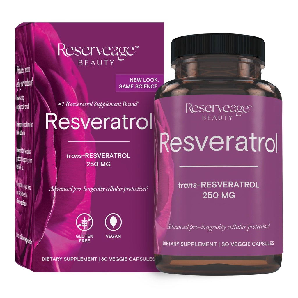 Reserveage Beauty Resveratrol 250 mg - Best Trans-Resveratrol - Vegan Antioxidant Supplement for Cellular & Heart Health - Aids Healthy Aging & Immune Health - 30 Vegetable Capsules (30 Servings)