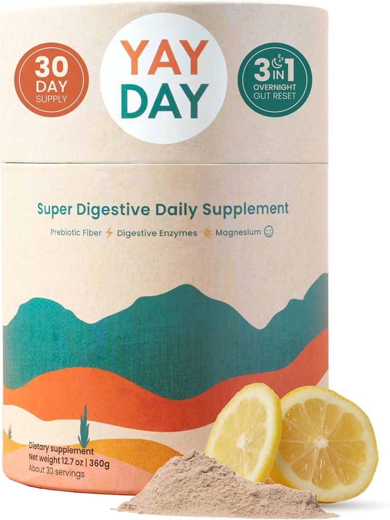 Pólvora de fibra prebiótica nocturna con enzimas digestivas &amp; magnesio Glycinate para dormir Silencioso Suplemento de salud para hombres y mujeres - Apoyo a la digestión, Alivio de Bloating - Citrus, 30 Scoops