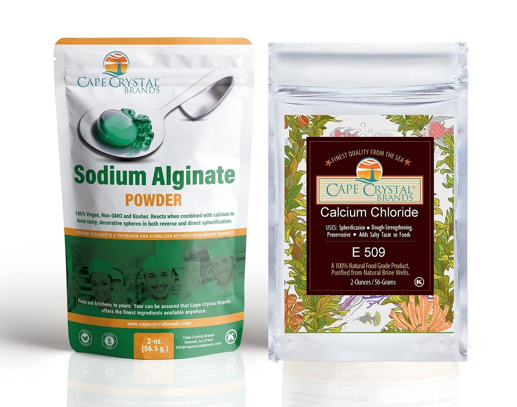 Cape Crystal Sodium Alginate and Calcium Chloride – Spherification Value Kit - Practice Molecular Gastronomy, 4-Oz.