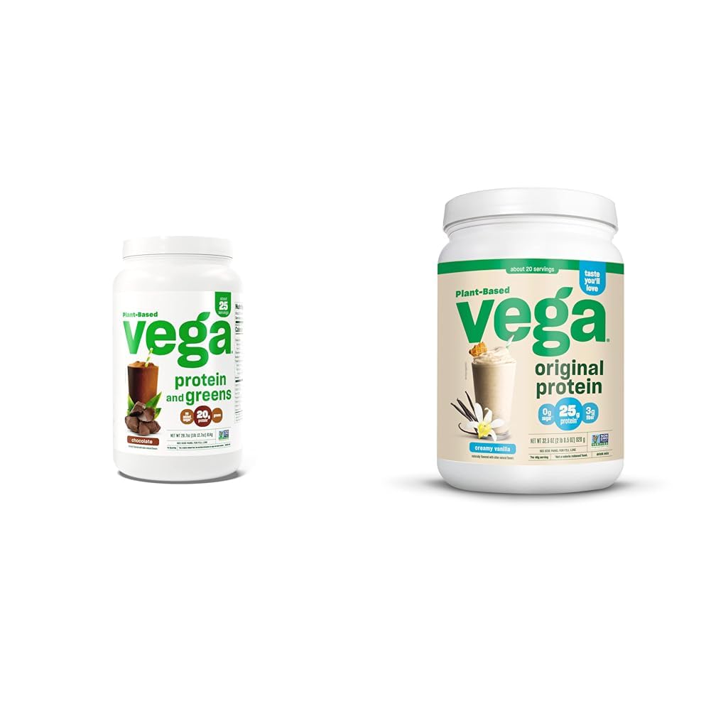 Vega Proteína y Verdes Polvo Proteína, Chocolate " Original Proteína Polvo Proteína, Creamy Vainilla Planta Basada Mezcla de Bebida Proteína para Agua, Leche y Smoothies, 32,5 oz
