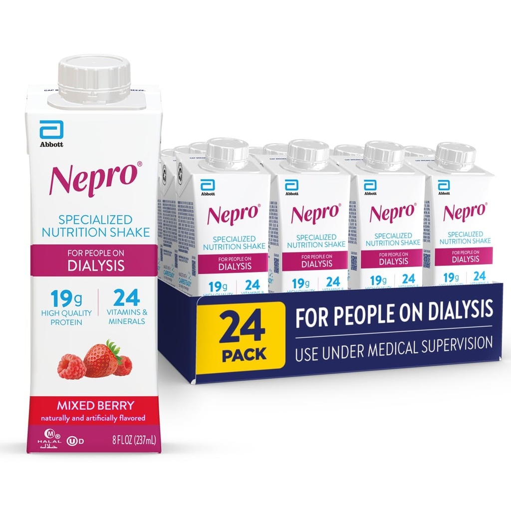 Afeitado de Nutrición Nepro para Personas en Diálisis, 19g Proteína, 420 Calories, Berry mixto, 8 fl oz, Pack de 24