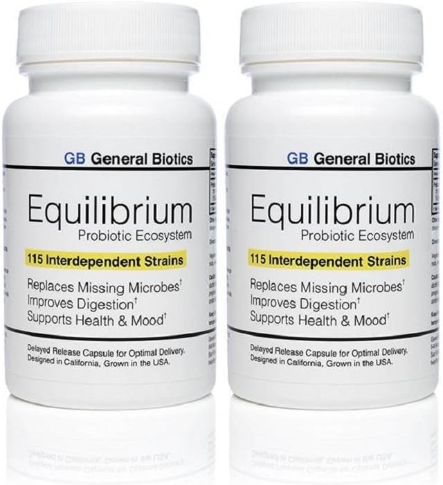Equilibrio Probiótico Suplemento con Prebiótico - Daily Time Release - 60 Cápsulas fáciles de absorber - Conteo más alto de Strain en el mundo - 2 Botellas