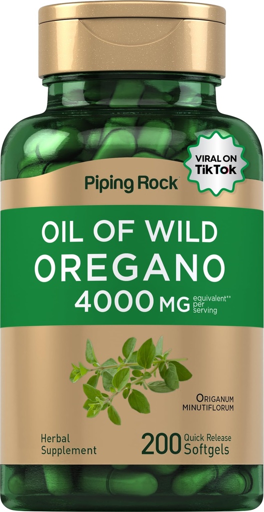 Piping Rock Oregano Oil Softgel Capsules 4000mg  200 Pills ← Herbal Extract Supplement ← Wild Harvested ← Non-GMO, Gluten Free