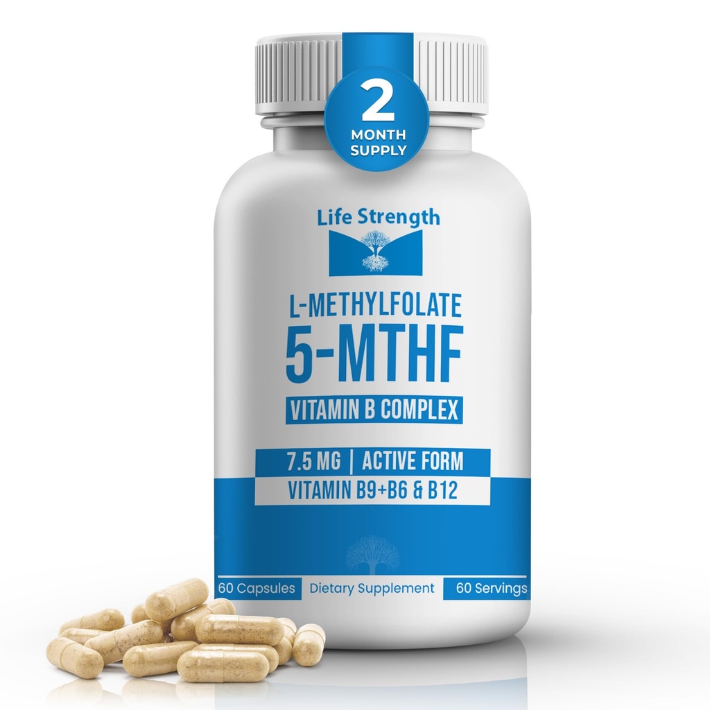 L-Methylfolate + B Balance (7.5mg) - 5-MTHF, B6, B2 &amp; B12 Methylcobalamin B Complex - 60 cápsulas - Folato de metil activo de fuerza profesional - No GMO, Gluten Free, No Fillers