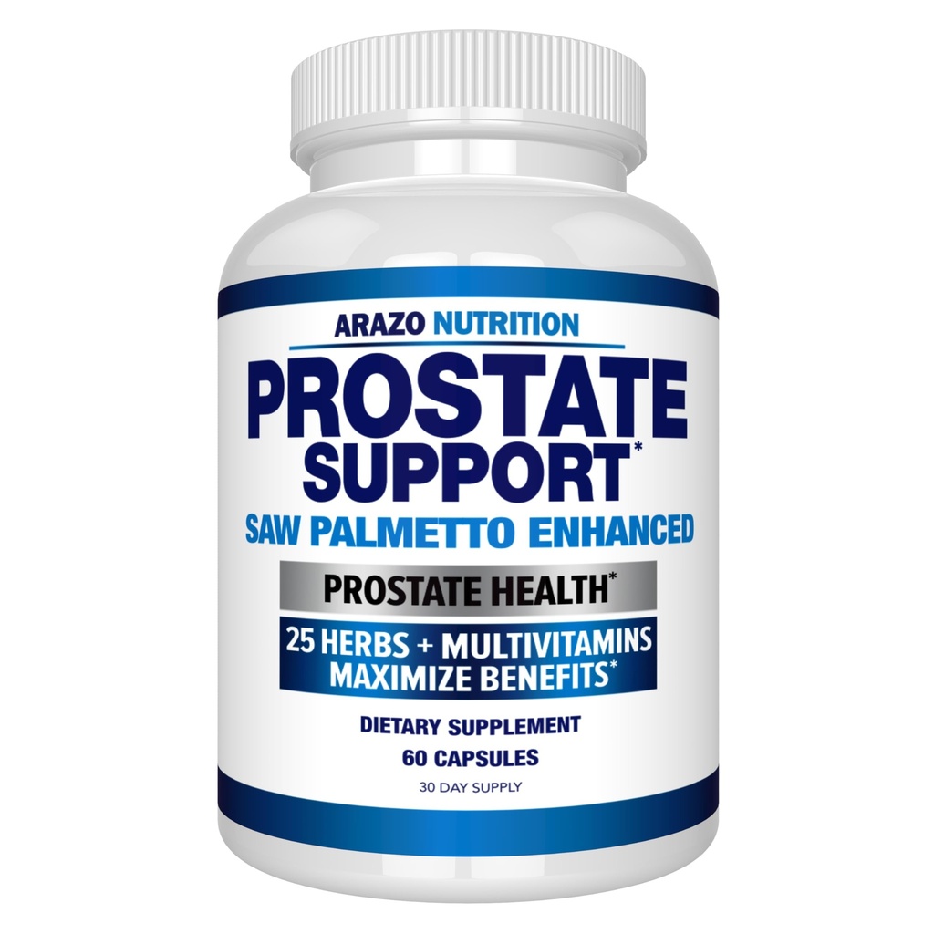 Suplemento de la próstata de Arazo Nutrition - Saw Palmetto + 25 Herbs - Reducir la orina frecuente, Reducir la pérdida del cabello, Soportar resistencia – Único extracto de hierbas homeopáticas Suplementos de salud - Cápsula o píldora