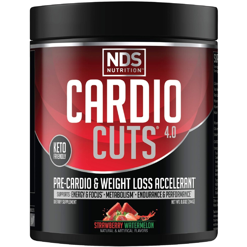 Cardio Cuts NDS Nutrition 4.0 Pre Workout Supplement - Advanced Weight Loss and Pre Cardio Formula with L-Carnitine, CLA, MCTs, L-Glutamine, and Safflower Oil - Strawberry Watermelon (40 Servings)