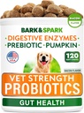 BARK CONSPARK Vet Strength Dog Probiotics Chews - Gas, Diarrea, Alergia, Estreñimiento, Upset Stomach Relief, with Digestive Enzymes + Pumpkin + Prebiotics - Chewable Fiber Supplement - 100ct - Bacon
