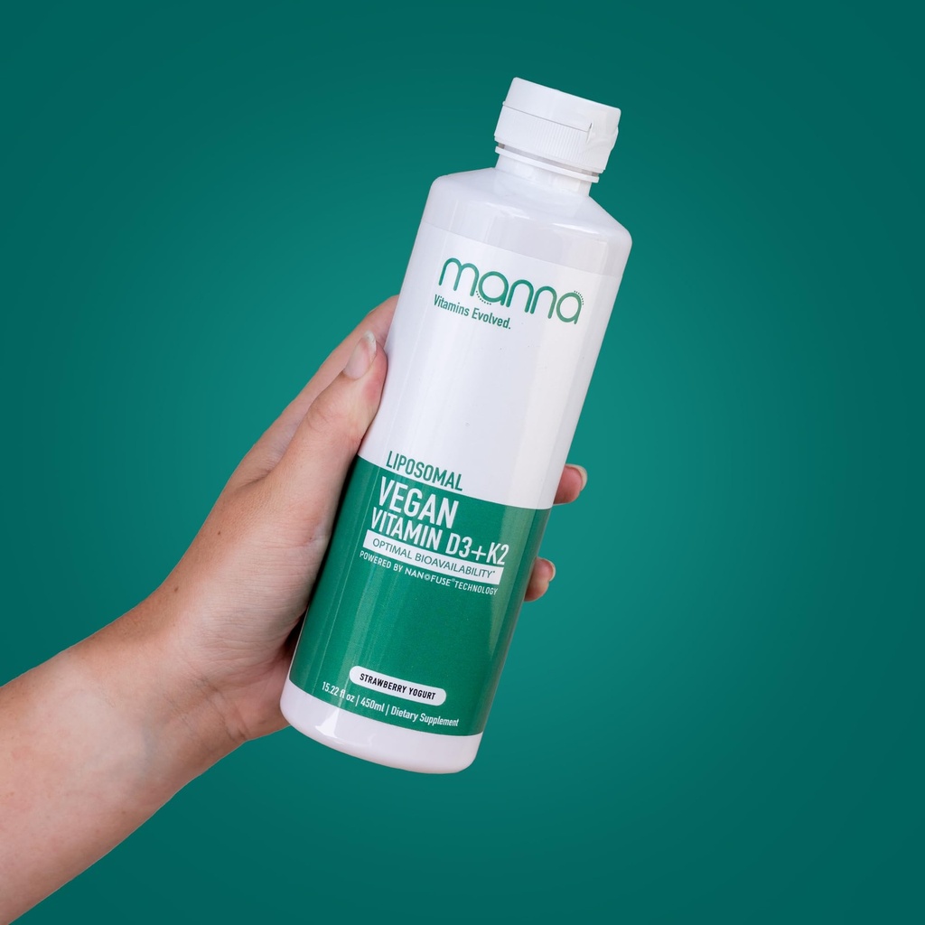 Vitaminas de maná Evolución Liposomal Vegan K2 D3 Suplemento de vitamina - Suplemento de apoyo inmuno - Vitamina K2 - Suplementos de salud cardíaca - Vegan D3 - Vitamina D3 K2 - Vitamina líquida D3 con K2