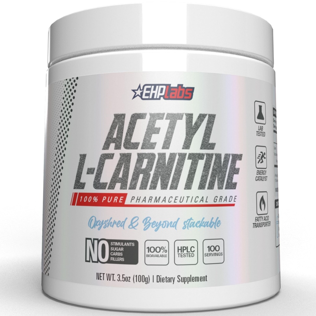 EHP Labs Acetyl L Carnitine Powder - Supports Natural Energy Production, Assists in Healthy Brain Function, Supports Heart Health, Vegan, Gluten Free, Non GMO - 100 Servings