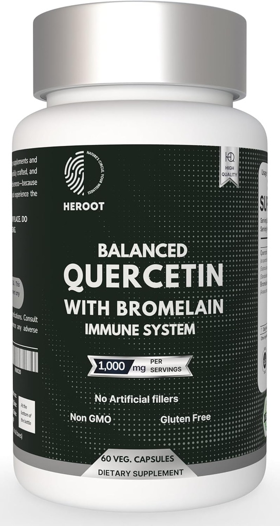 500mg Quercetin with Bromelain Capsules: Respiratory Support Non-GMO | Gluten Free | Supports Overall Health & Well Being (60 Capsules)